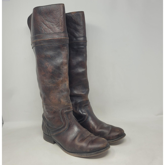Frye Boots Womens 9B Brown Leather Melissa Seam Tall Slip On Riding 3476443-DBN - Picture 1 of 14